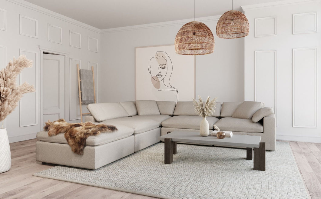 Divani Casa Kramer - Modern Modular Cream Fabric Sectional Sofa