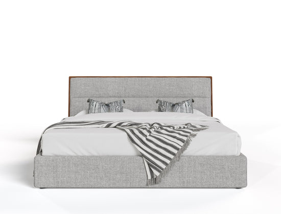 Modrest Dustin - Eastern King Modern Grey Fabric & Walnut Trimmed Bed