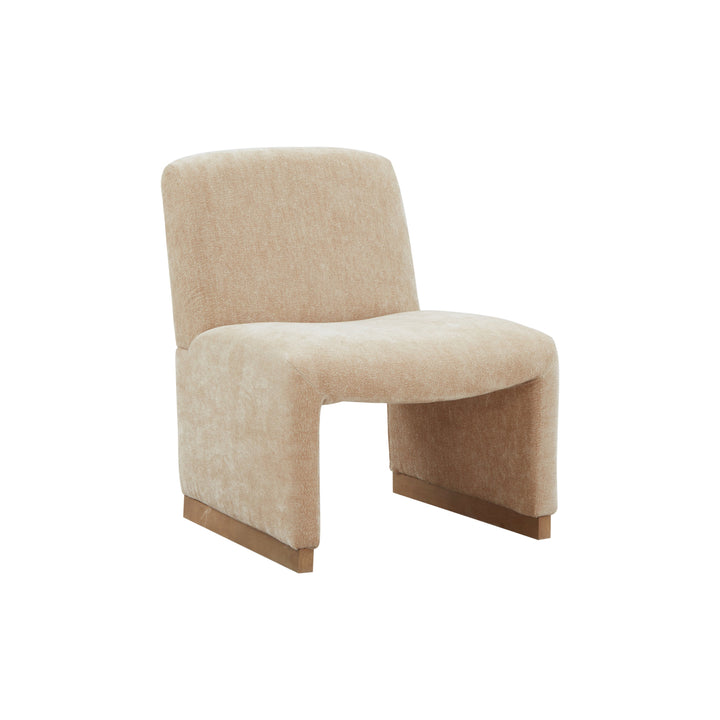 Walker Edison - Comfy Accent Chair, Upholstered Slipper Chair, Armless Chair with Wood Legs and Soft Fabric for Living Room, Bedroom, Beige