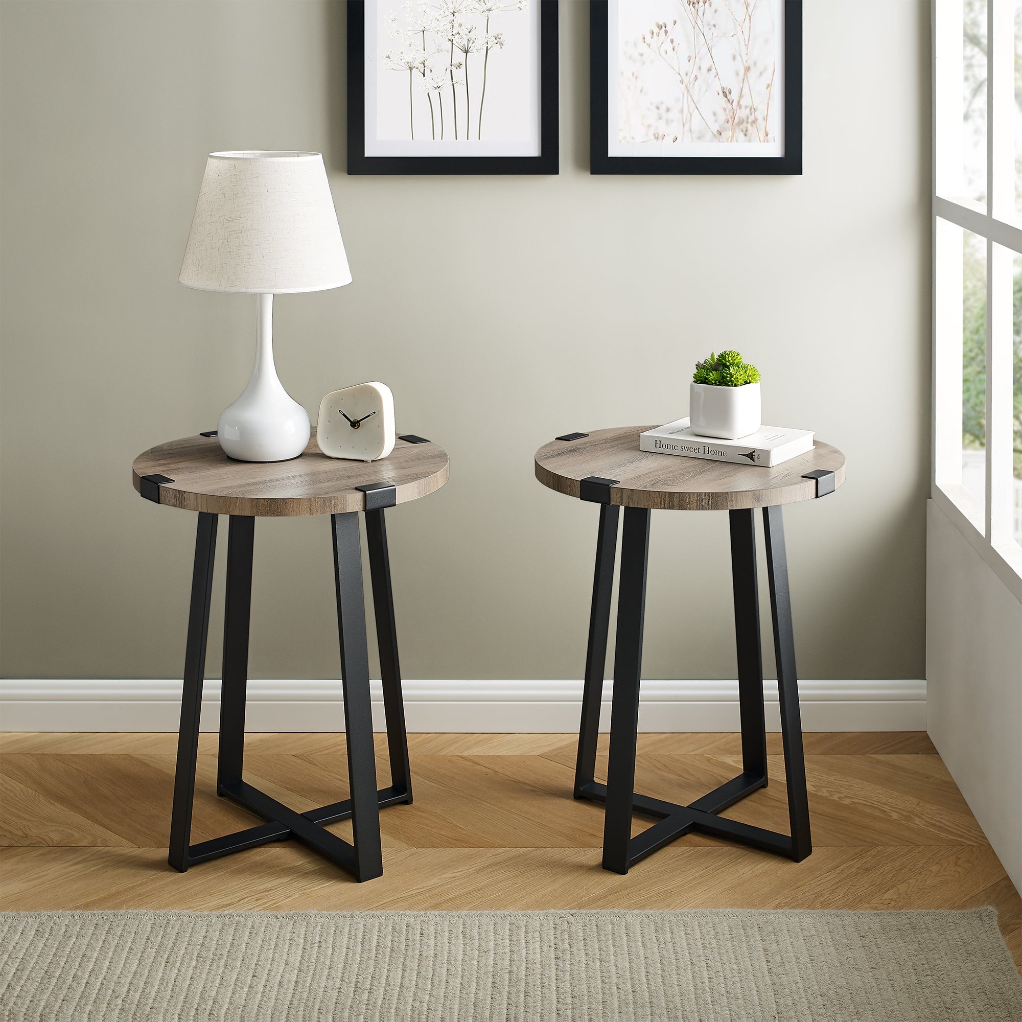 Modern Industrial 2-Piece Metal Wrap Side Table