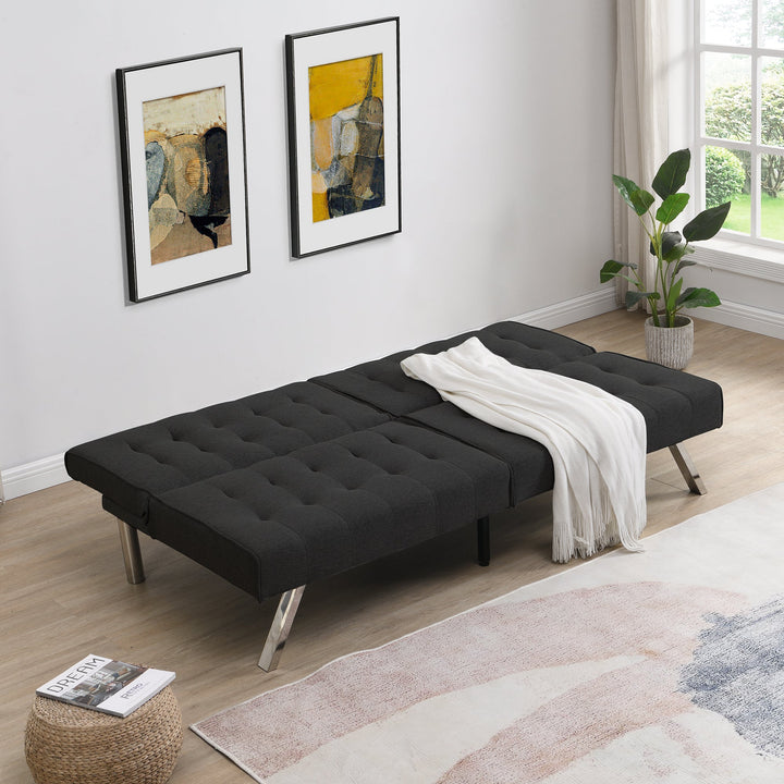 Walker Edison - Wood Frame, Stainless Leg, Futon, Sofa Bed Black