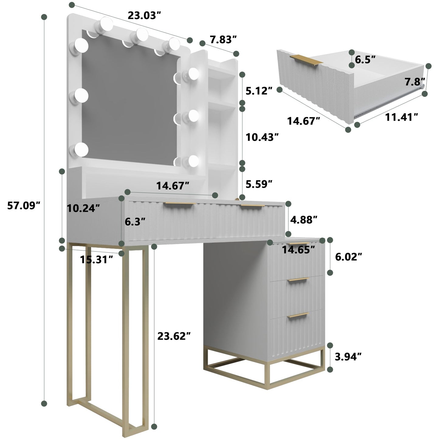 Walker Edison - Makeup Vanity Desk with Mirror and Lights