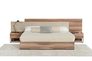 Nova Domus Matteo Italian Modern Walnut & Fabric Bed + 2 Nightstands + Dresser Set