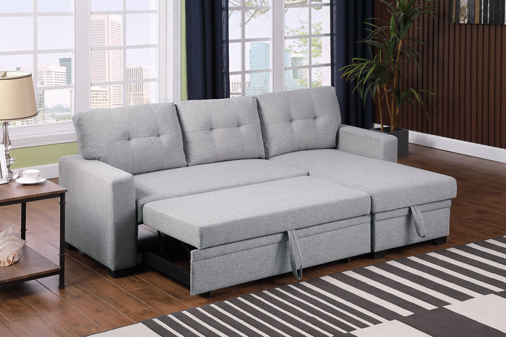 Walker Edison | Linen Pull Out Sectional Sofa with Chaise