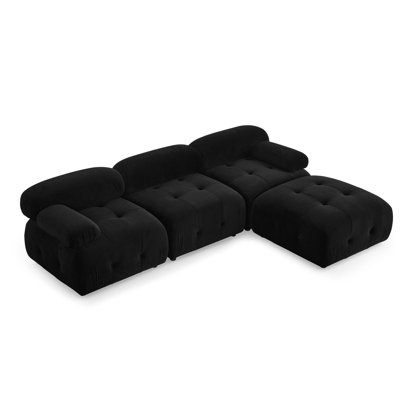 Walker Edison - Modular Sectional Sofa, Button Tufted Designed and DIY Combination, L Shaped Couch with Reversible Ottoman, Black Velvet