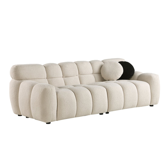 Walker Edison - 87.4 length, 35.83" depth, human body structure, marshmallow sofa, boucle sofa, 3 seater, BEIGE BOUCLE