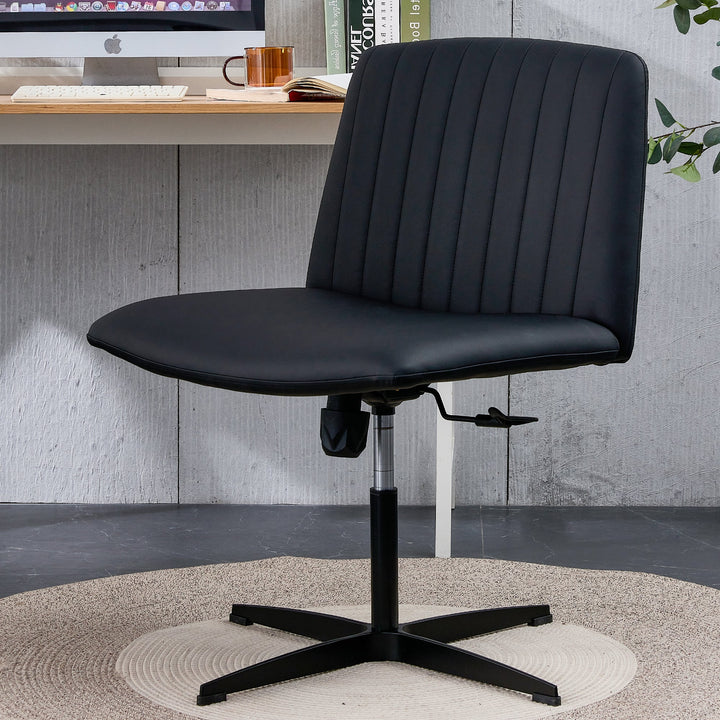 Walker Edison - Black High Grade Pu Material. Home Computer Chair Office Chair Adjustable 360 ° Swivel Cushion Chair With Black Foot Swivel Chair Makeup Chair Study Desk Chair. No Wheels