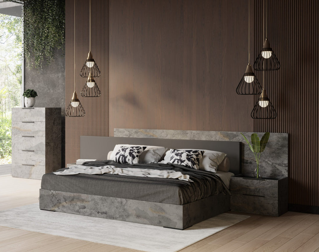 Nova Domus Ferrara - Eastern King Modern Volcano Oxide Grey Bed with Nightstands