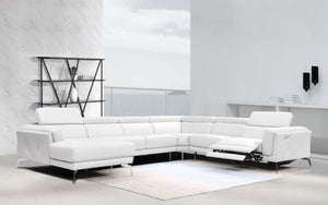 Divani Casa Gilsum - White Modern Leather U Shaped Sectional Sofa with Recliner