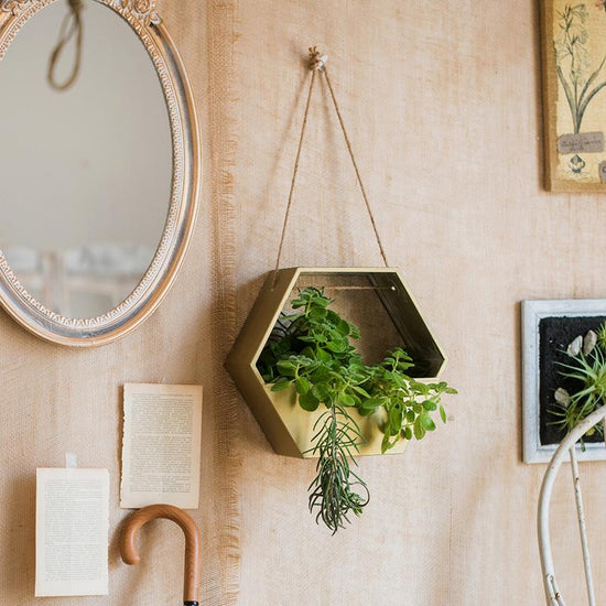 Gold Metal Planter Hexagon Hanging Planter