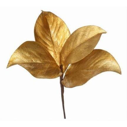 Metallic Magnolia Leaf Stem, 11", Gold