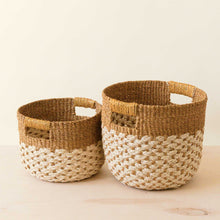 Load image into Gallery viewer, Brown Patterned Round Baskets, Set of 2
