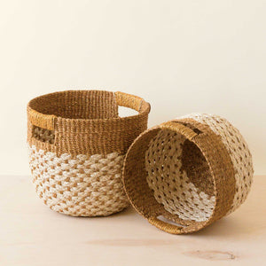 Brown Patterned Round Baskets, Set of 2