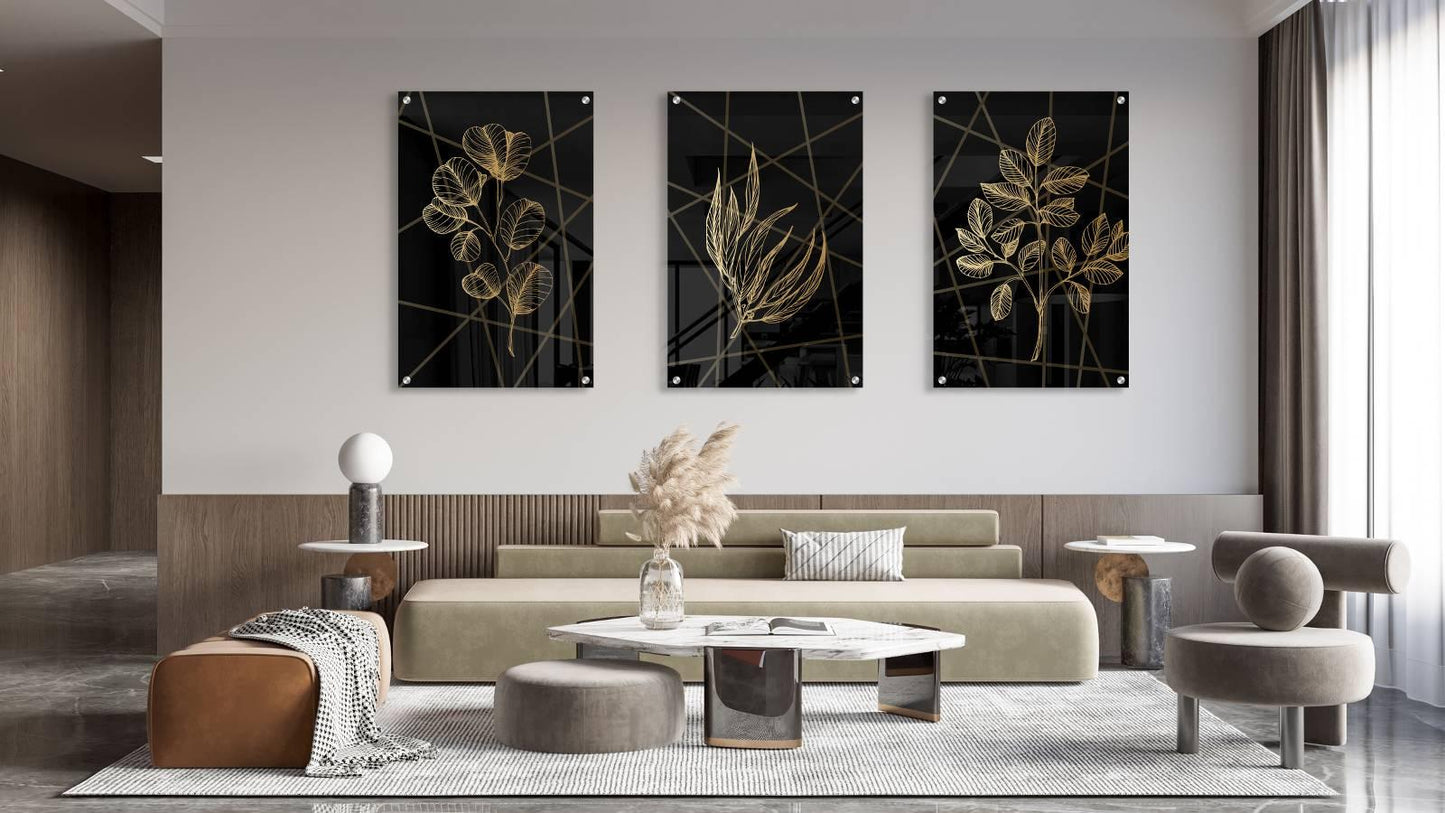 Golden Foliage Set of 3 Prints Modern Wall Art Modern Artwork