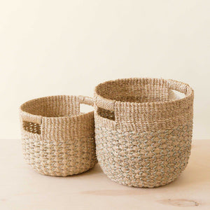 Grey and Natural Rounded Baskets, Set of 2