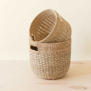 Grey and Natural Rounded Baskets, Set of 2