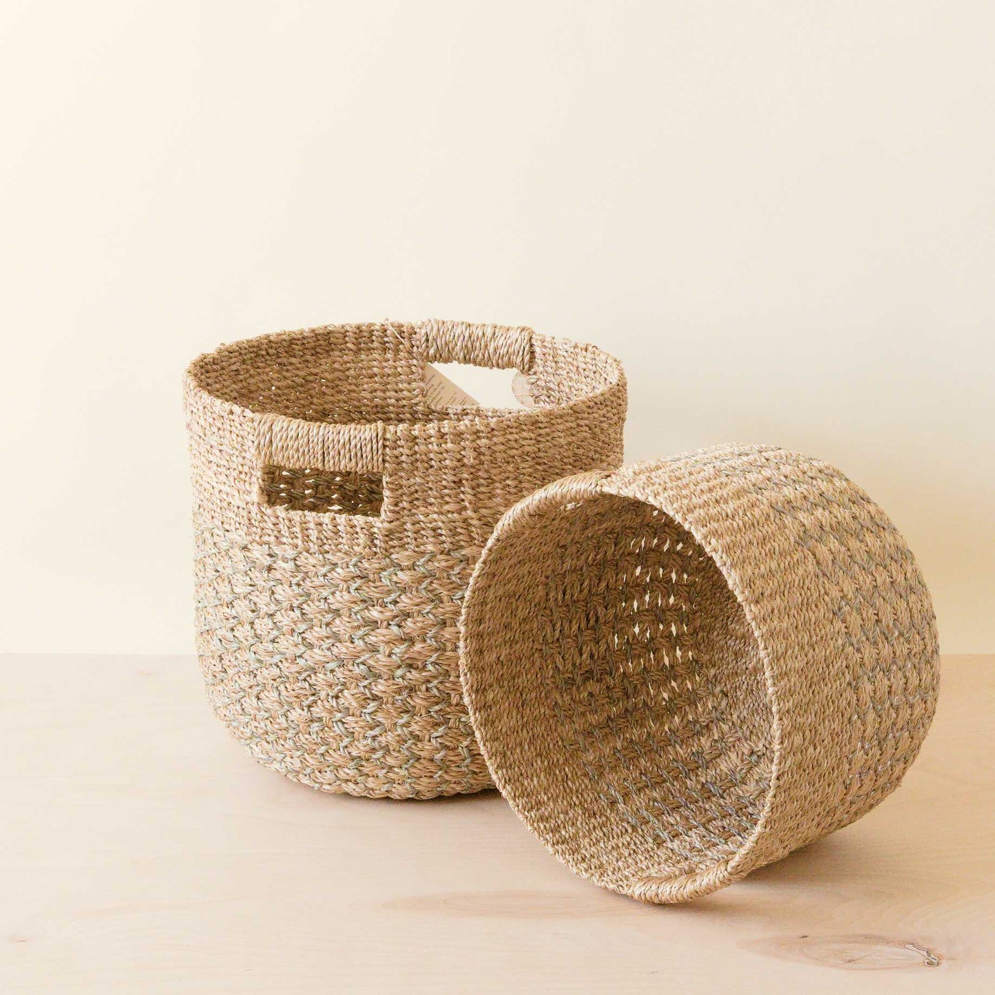 Grey and Natural Rounded Baskets, Set of 2