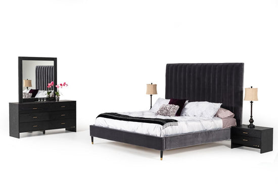 Queen Modrest Hemlock Modern Grey Velvet Bed