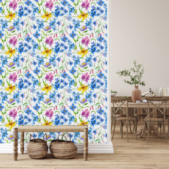 Voguish Blue Flowers Wallpaper Tasteful Quality