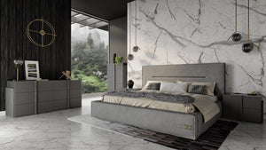California King Lamod Italia Hollywood - Italian Contemporary Grey Leather Bed