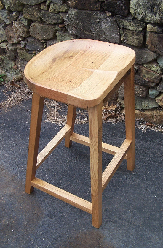 Counter Stools, Counter Height Stools, Wood Bar Stool, Reclaimed Oak Tractor Seat, Backless Bar Stools, Contoured Scooped Seat Kitchen Stool