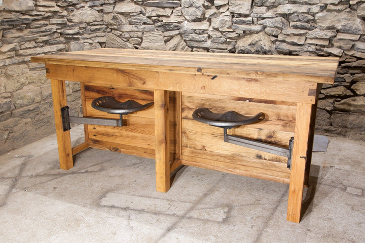 Mid-century Modern Butcher Block Kitchen Island with Built-in Seating