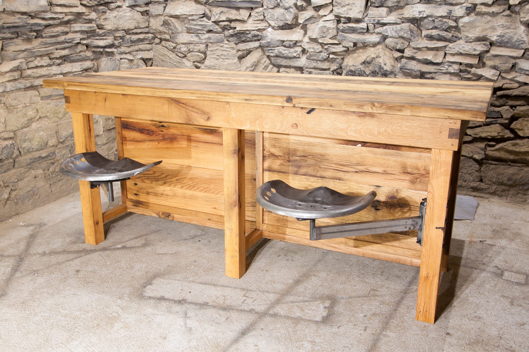 Mid-century Modern Butcher Block Kitchen Island with Built-in Seating