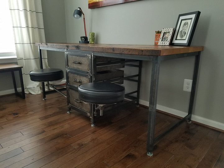 Industrial Reclaimed Wood Desk with Drawers