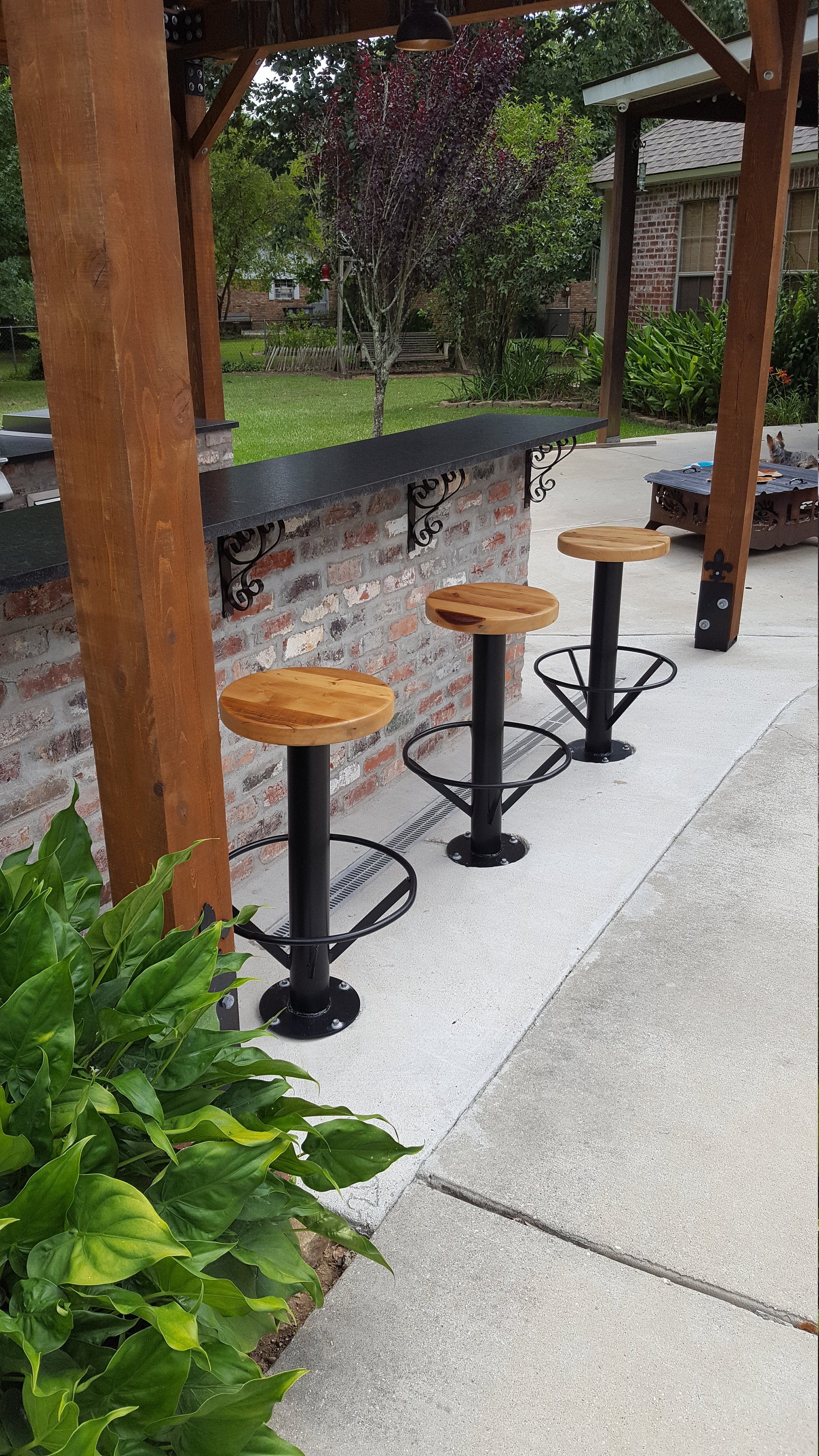 Reclaimed Wood Stools with Circular Footrest