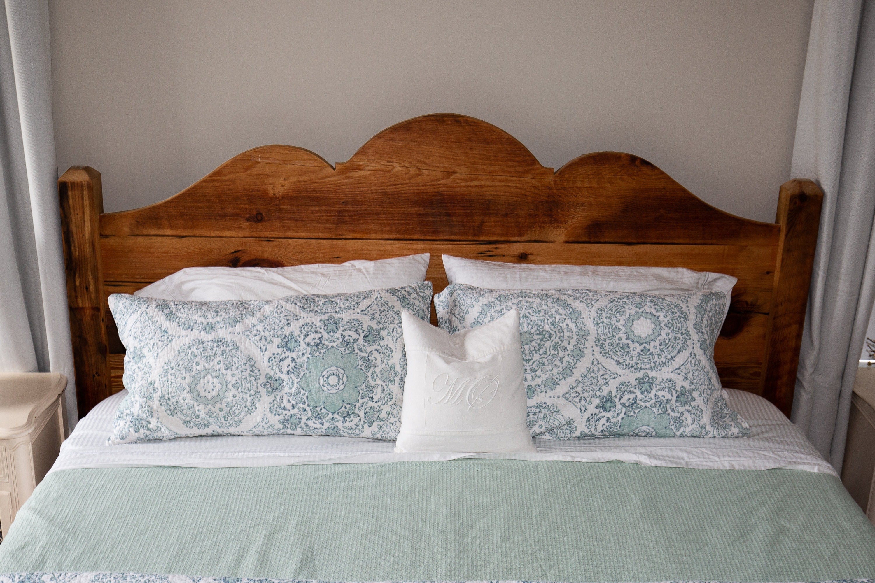 "The Monica Bed" with Scalloped Wood Headboard