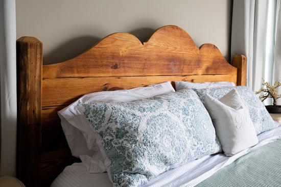 "The Monica Bed" with Scalloped Wood Headboard