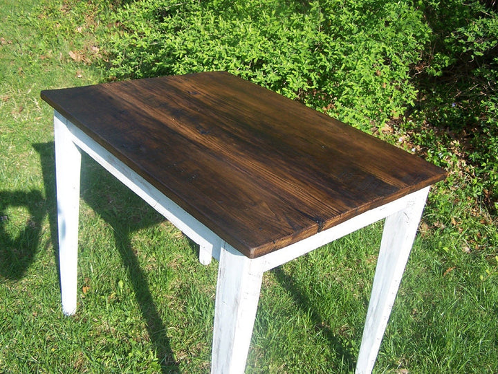 Reclaimed Wormy Chestnut Kitchen Table with White Wood Base