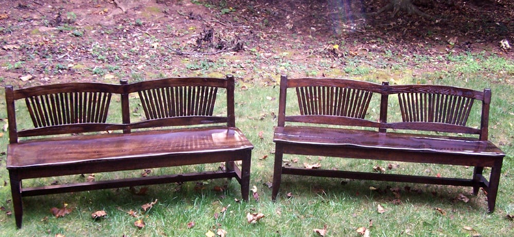 Rustic Spindle-Back Oak Bench