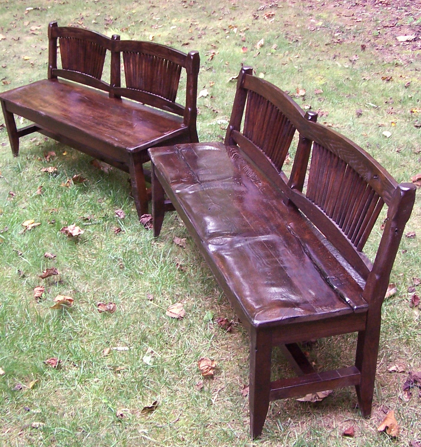 Rustic Spindle-Back Oak Bench