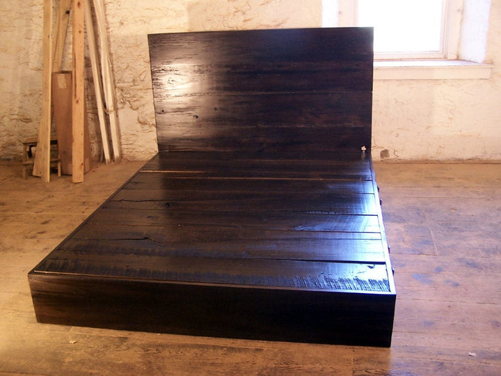 Rustic Reclaimed Wood Platform Bed with Storage