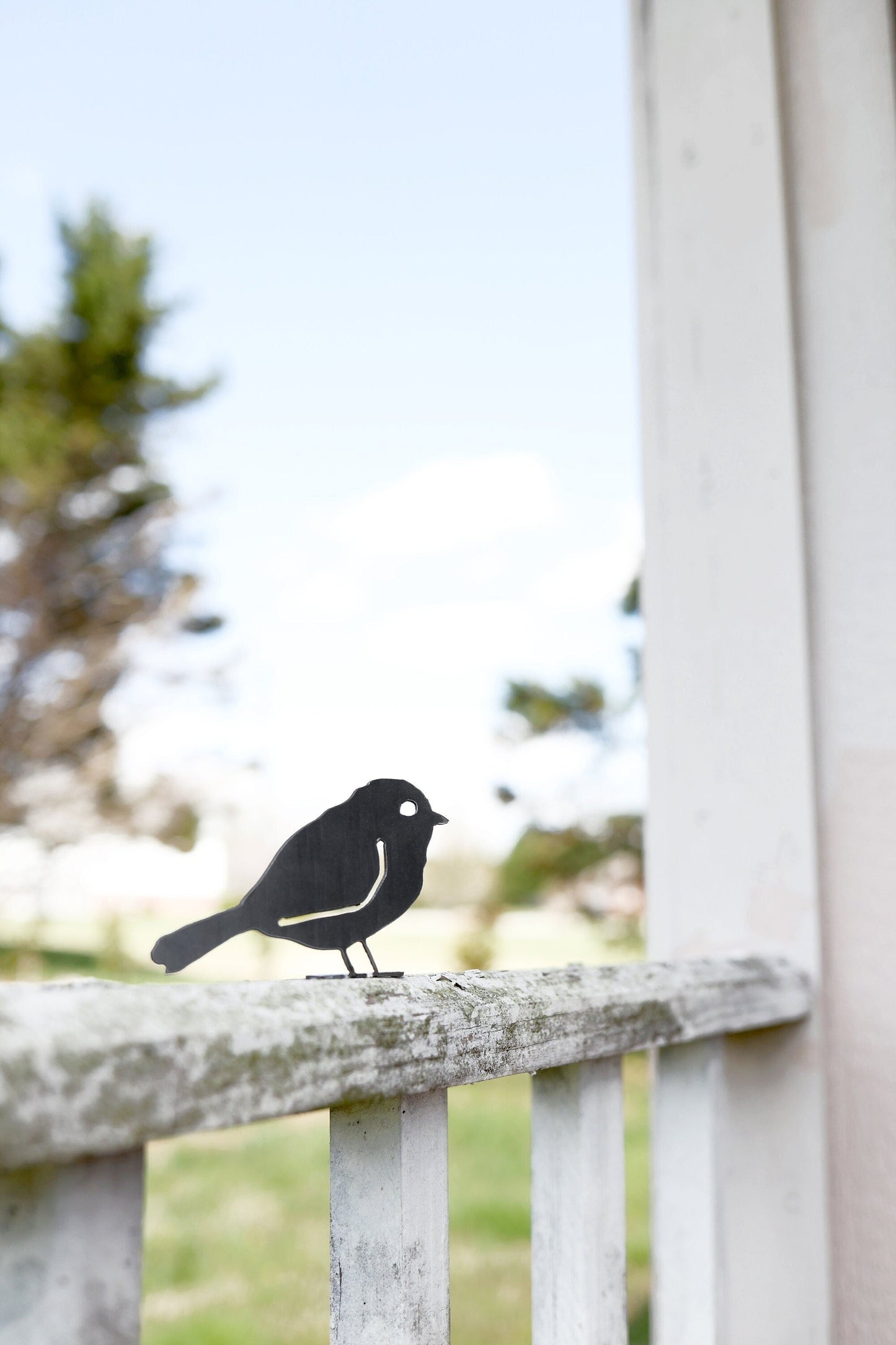 Metal Chickadee Statue