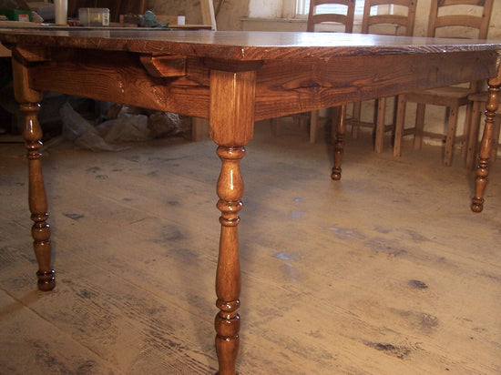 Chestnut Table, Farm Table, Wormy Chestnut, Wood Dining Table, Reclaimed Table, Turned Leg Table, Antique Dining Table, Mid Century Table