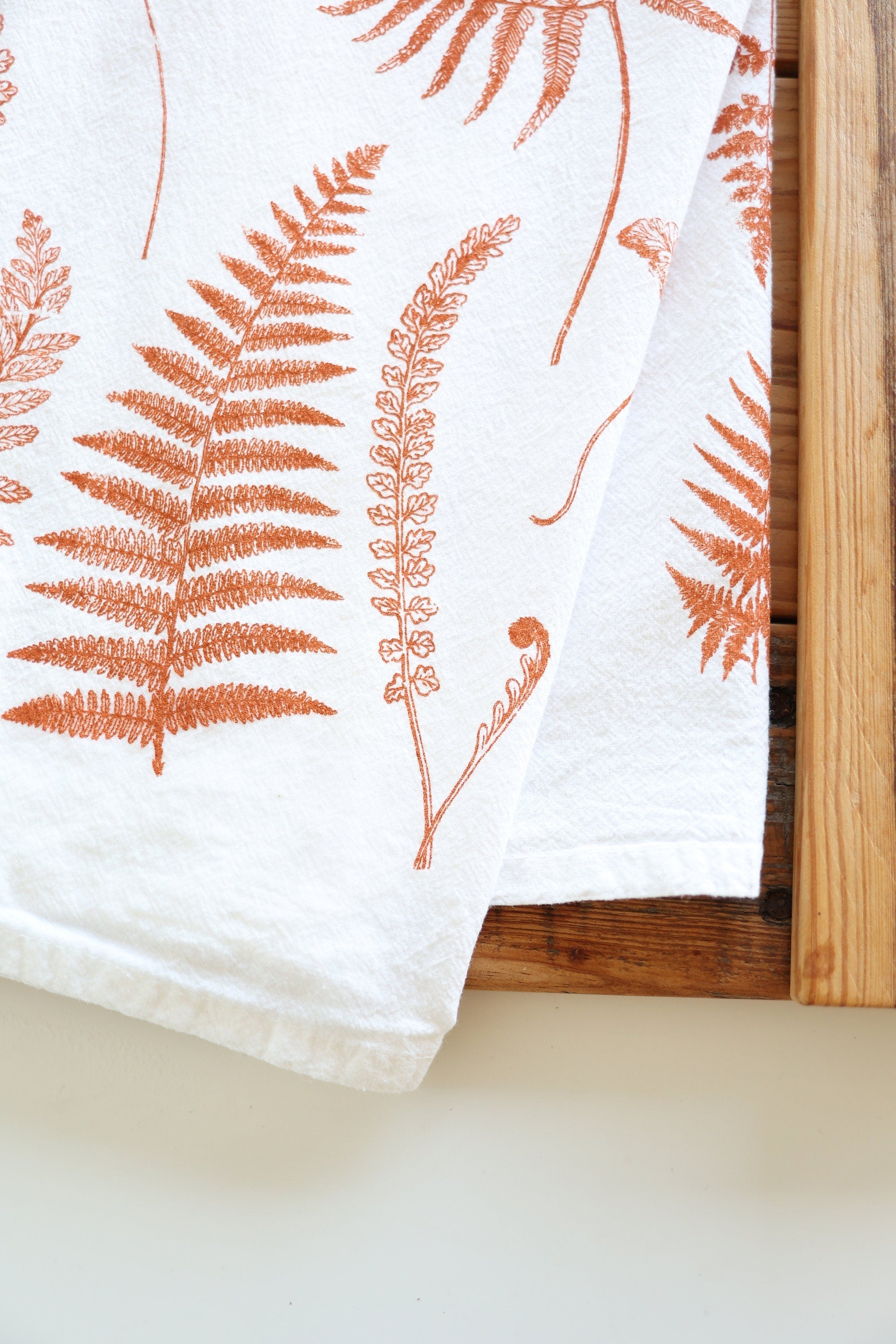 Red Fern Fronds Tea Towel