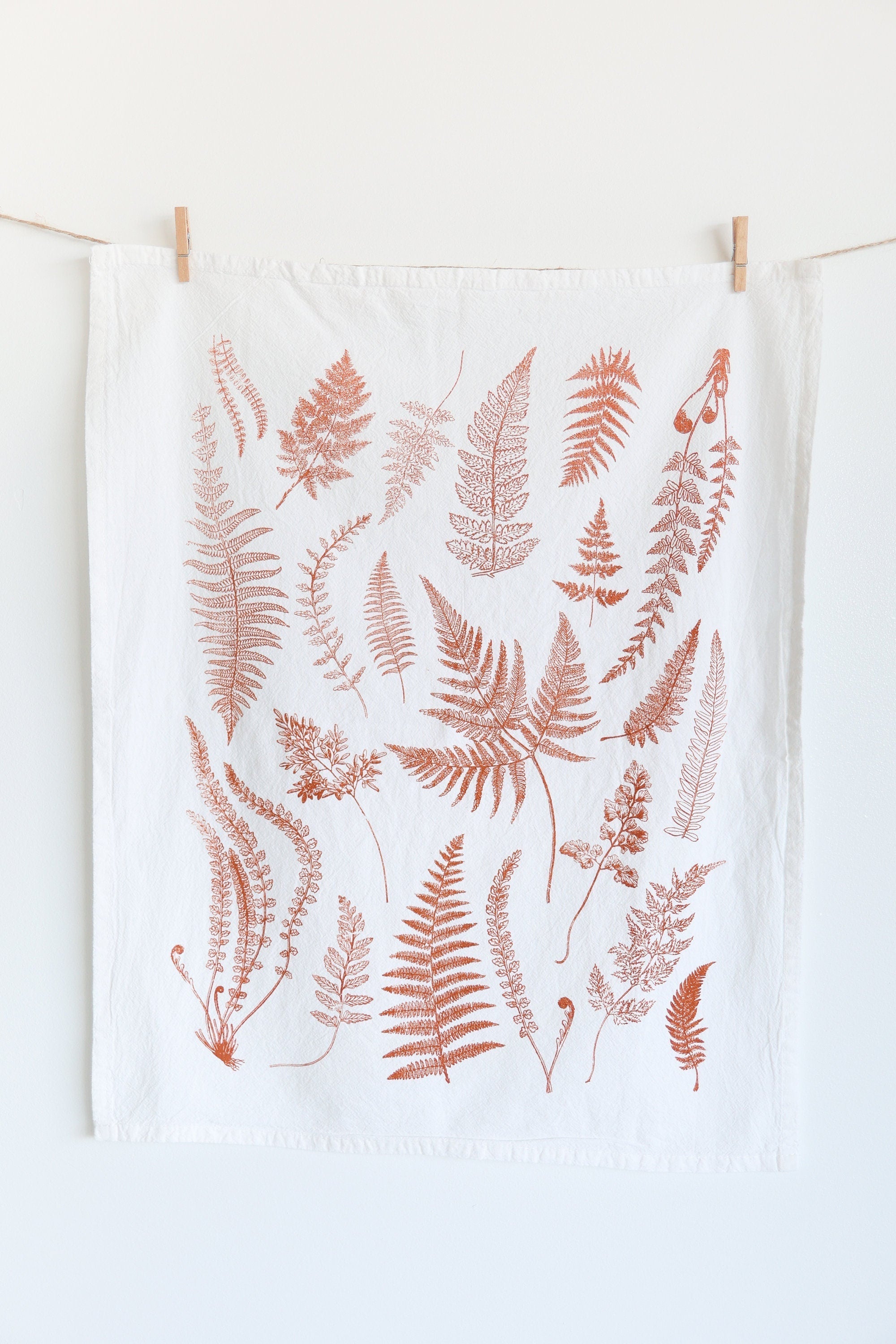 Red Fern Fronds Tea Towel