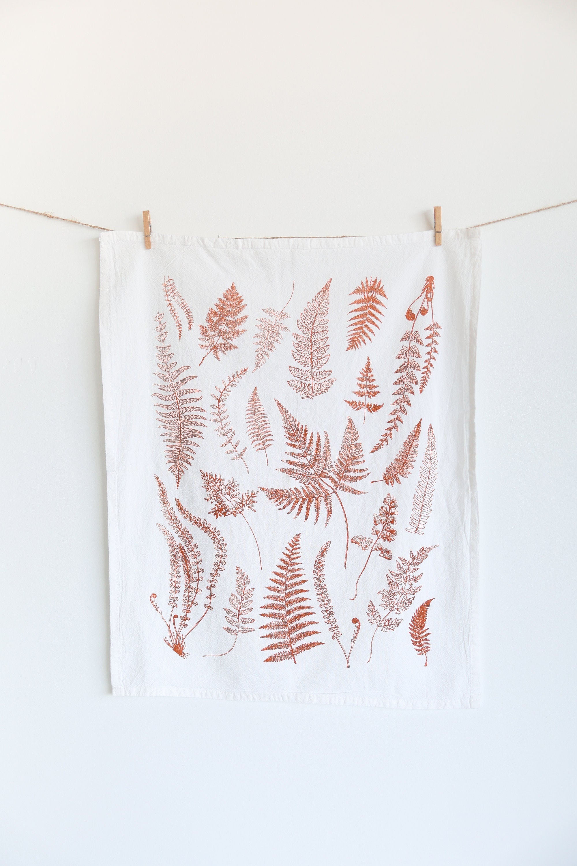 Red Fern Fronds Tea Towel