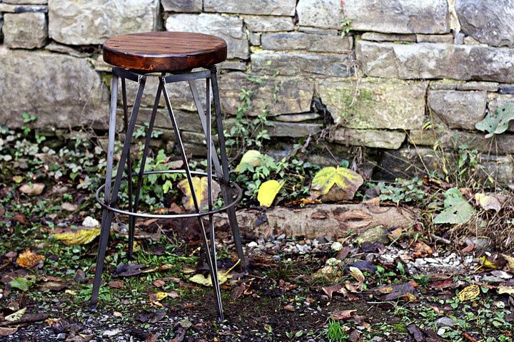 Vintage-style Wood & Metal Swivel Stool w/ Footrest