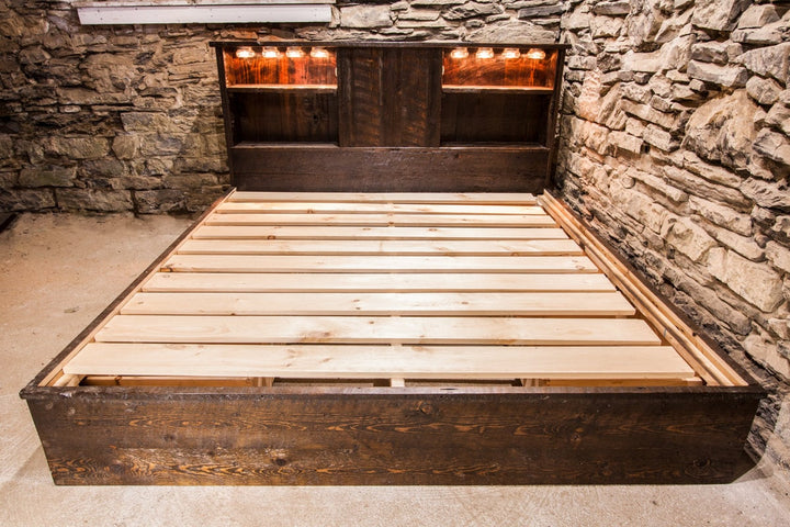 Rustic Platform Bed with Storage & Mason Jar Lights