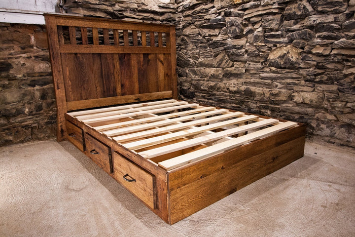 Mission-style Reclaimed Oak Platform Bed with Storage