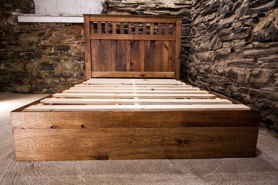 Mission-style Reclaimed Oak Platform Bed with Storage