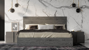 Nova Domus Lucia - Italian Modern Matte Grey / Elm Grey Bed + 2 Nightstands Set