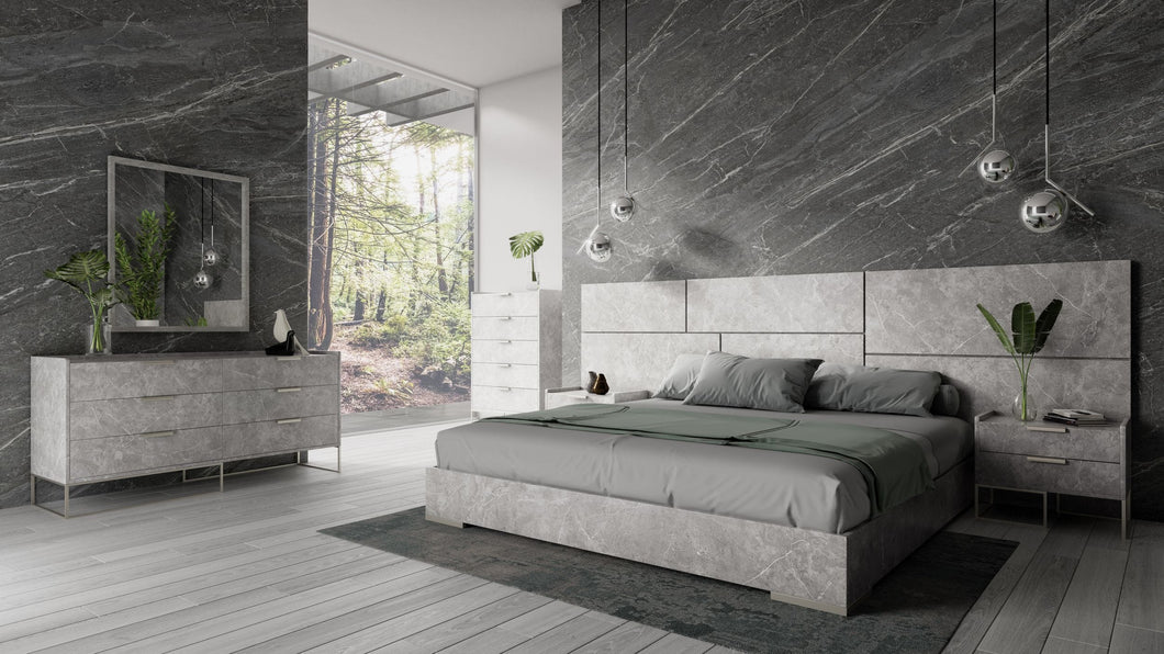 Nova Domus California King Marbella - Italian Modern Grey Marble Bed w/ 2 Nightstands