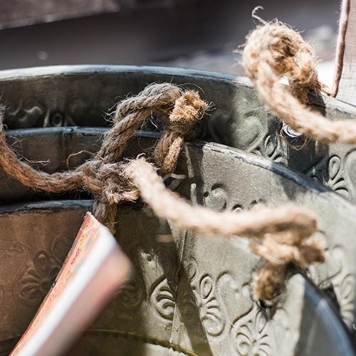 Iron Tub Antique Flower Pattern Tub with Rope Handles (Set of 3)