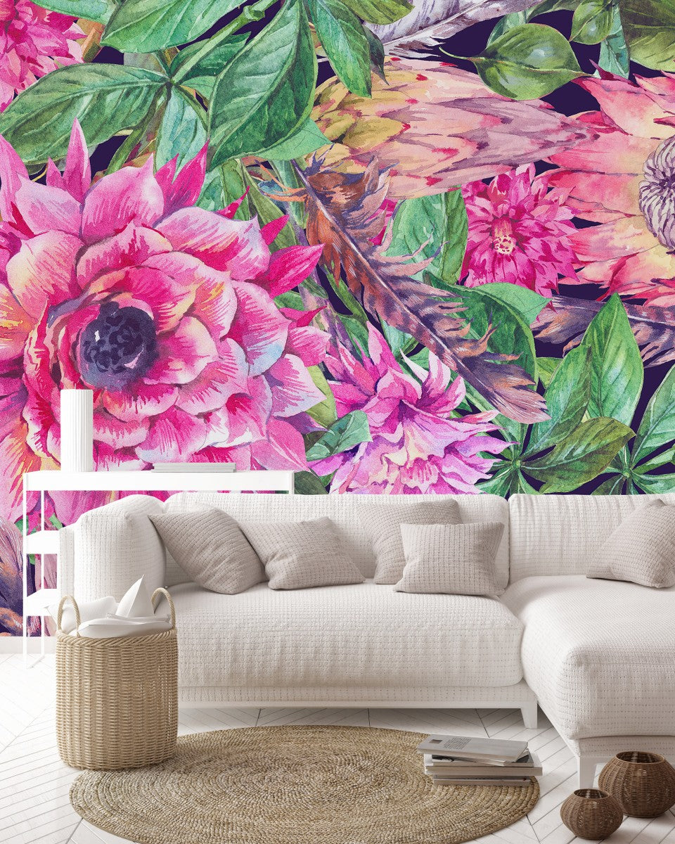 Voguish Brightly Flowers Wallpaper Tasteful