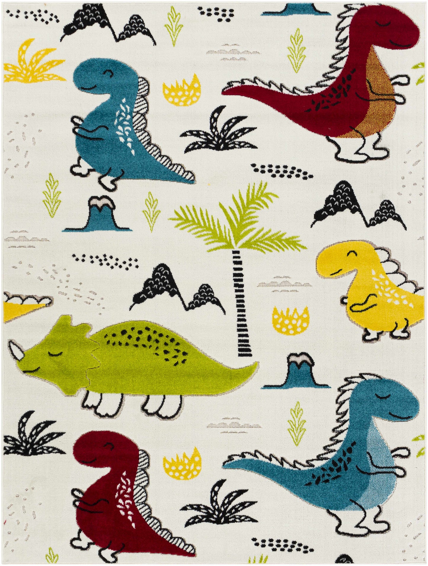 Kids Playroom Area Rug, Colorful Dinosaur & Jungle