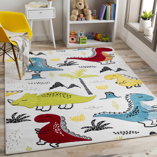 Kids Playroom Area Rug, Colorful Dinosaur & Jungle